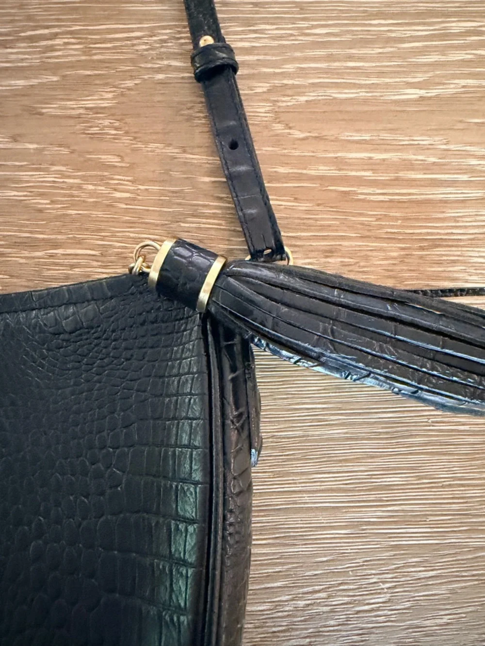 Brahmin Black Croc-Embossed Leather Crossbody with Tassel - Picture 2 of 3